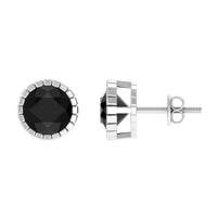 Rosec Jewels real 3 carat round black spinel stud earrings with certificate, showcasing sparkling black gemstones on silver posts.
