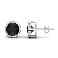 Rosec Jewels black spinel stud earrings, 3 carats round shape, with certificate, showcasing the elegant jewelry design.