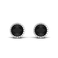 Rosec Jewels real 3 carat round black spinel stud earrings with certificate, featuring polished black gemstones on sterling silver posts.