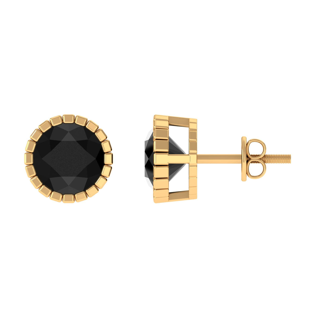 Rosec Jewels black spinel stud earrings, 3 carats round shape, genuine gemstone with certificate, jewelry accessory.