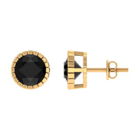 Rosec Jewels black spinel stud earrings, 3 carats round shape, genuine gemstone with certificate, jewelry accessory.
