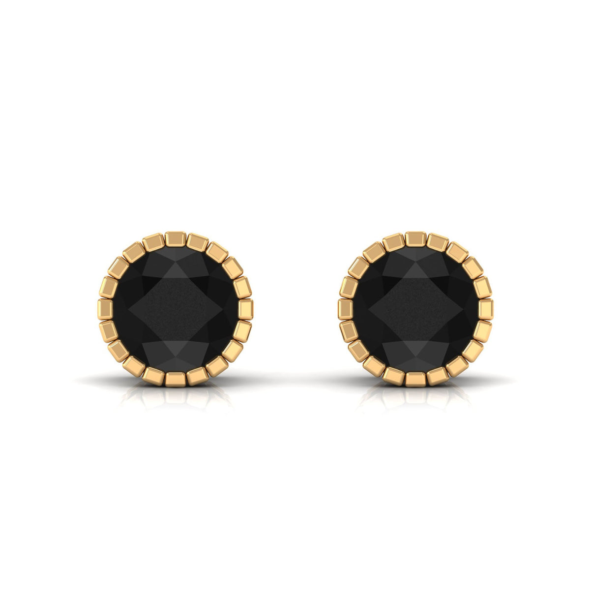 Rosec Jewels real 3-carat black spinel stud earrings with round shape and certificate, showcasing the elegant jewelry design.