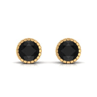 Rosec Jewels real 3-carat black spinel stud earrings with round shape and certificate, showcasing the elegant jewelry design.