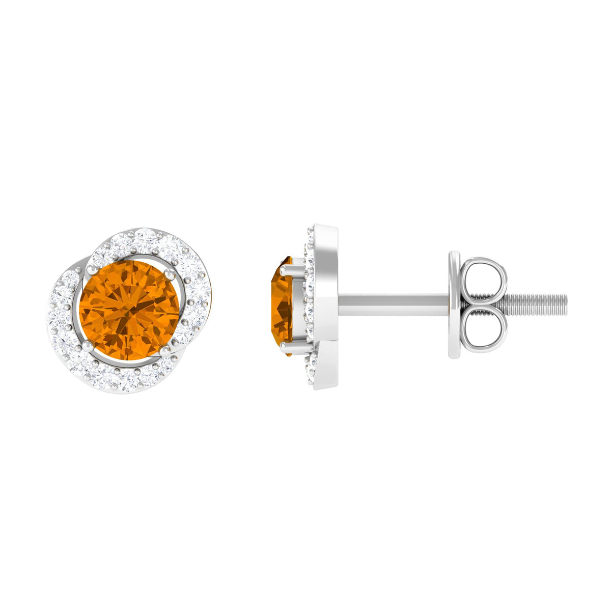 Round citrine and diamond stud earrings by Rosec Jewels featuring sparkling gemstones set in a classic earring design.