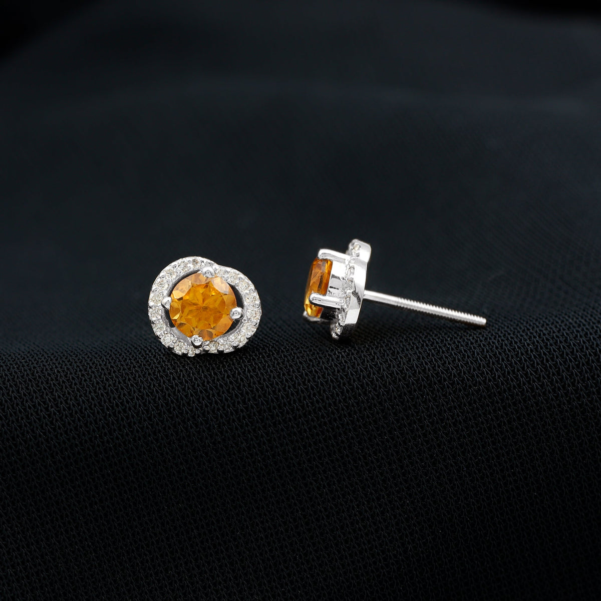 Round Citrine and Diamond Stud Earrings by Rosec Jewels featuring sparkling stones set in elegant earrings style.