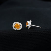 Round Citrine and Diamond Stud Earrings by Rosec Jewels featuring sparkling stones set in elegant earrings style.