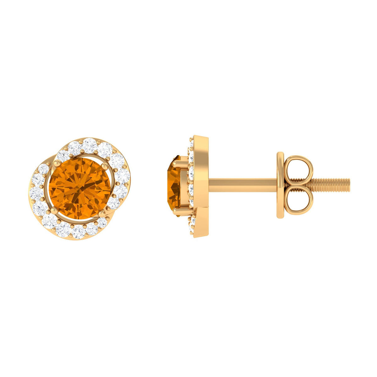 Round Citrine and Diamond Stud Earrings by Rosec Jewels, featuring sparkling gemstones set in elegant earrings.