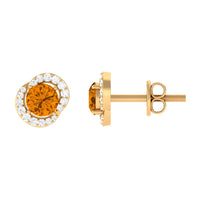 Round Citrine and Diamond Stud Earrings by Rosec Jewels, featuring sparkling gemstones set in elegant earrings.