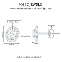 Certified Moissanite Everyday Stud Earrings with Screw Back