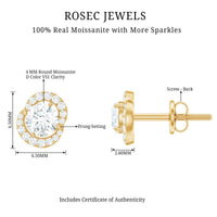 Certified Moissanite Everyday Stud Earrings with Screw Back