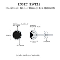 0.9 Carat Black Spinel Stud Earrings with Diamond Accent