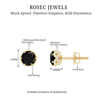 0.9 Carat Black Spinel Stud Earrings with Diamond Accent