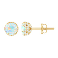 Designer Ethiopian Opal Stud Earrings with Diamond