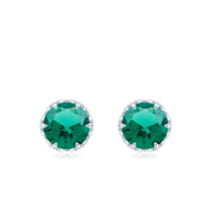 Round Lab Created Emerald Stud Earrings with Diamonds