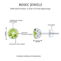 Designer 1 Carat Peridot Stud Earrings with Diamond