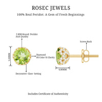 Designer 1 Carat Peridot Stud Earrings with Diamond