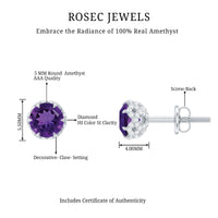 Natural Amethyst Stud Earrings with Diamond