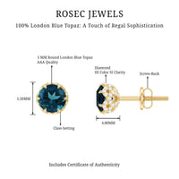 Designer London Blue Topaz Stud Earrings with Diamond