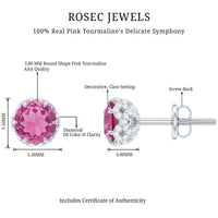 Designer 1 Carat Pink Tourmaline Stud Earrings with Diamond