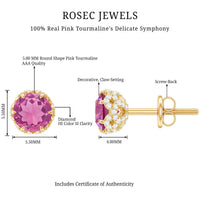 Designer 1 Carat Pink Tourmaline Stud Earrings with Diamond