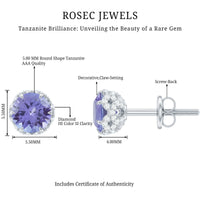 1 Carat Tanzanite Designer Stud Earrings with Diamond for Women