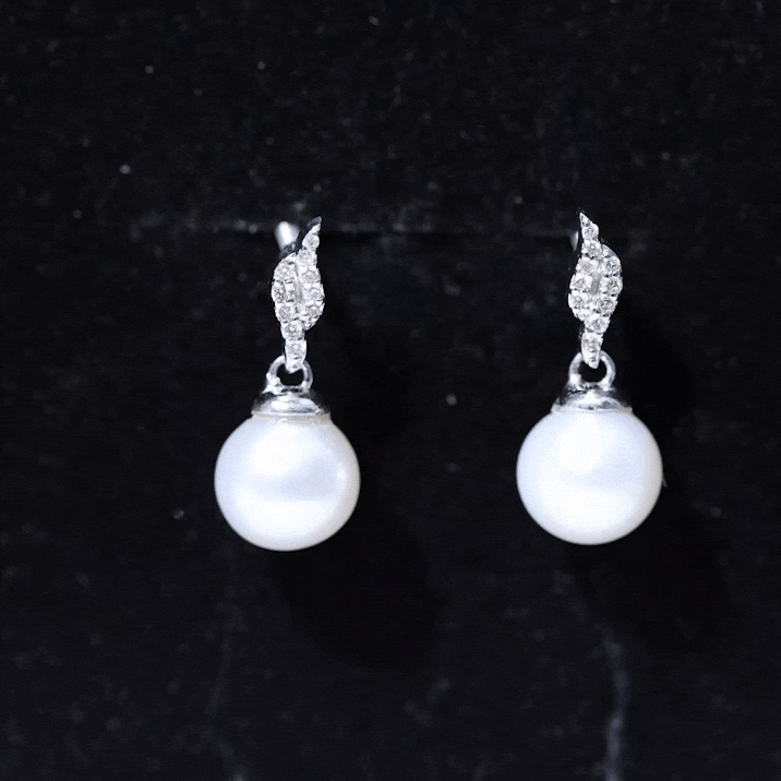 Rosec Jewels 14.9 carat genuine freshwater pearl and diamond drop earrings with certificate, showcasing elegant jewelry design