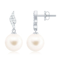 Rosec Jewels 14.9 carat freshwater pearl and diamond drop earrings with certificate, featuring elegant pearl and sparkling diamond accents.