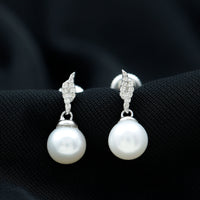 14.9 carat freshwater pearl and diamond drop earrings by Rosec Jewels with a certificate, featuring elegant pearl and sparkling diamonds.