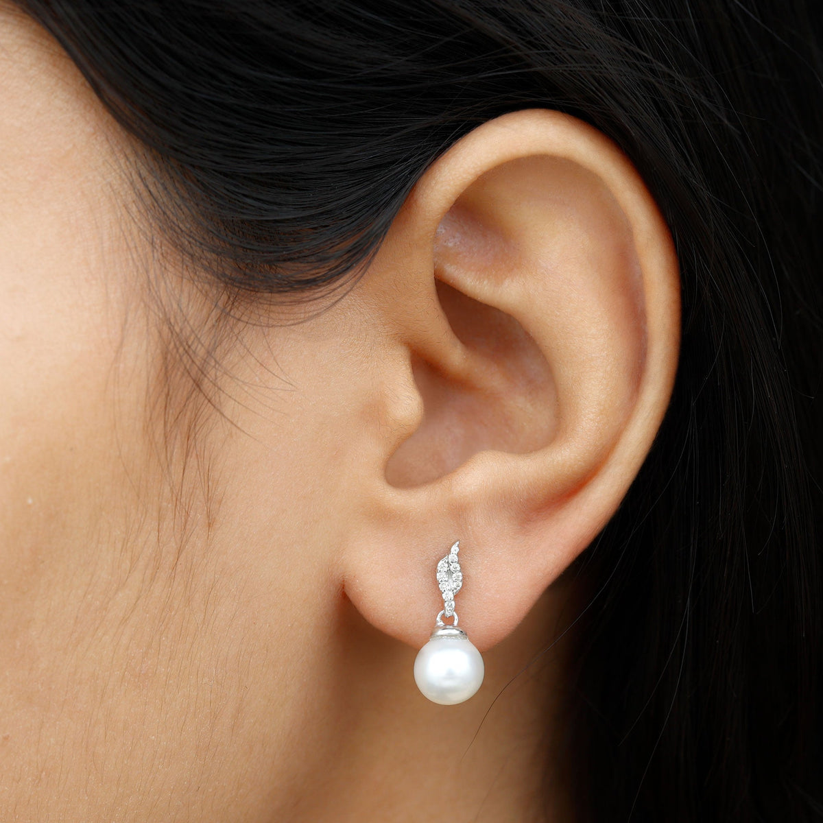 14.9 carat genuine freshwater pearl and diamond drop earrings by Rosec Jewels featuring elegant design and certified quality.