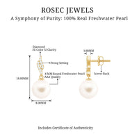 14.9 carat genuine freshwater pearl and diamond drop earrings by Rosec Jewels featuring elegant design and certificate of authenticity.