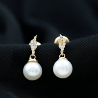 Rosec Jewels 14.9 carat freshwater pearl and diamond drop earrings with certificate, elegant jewelry featuring pearl and diamond design.