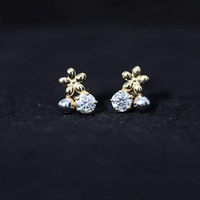 Round Cut Moissanite Flower Stud Earrings with Screw Backs