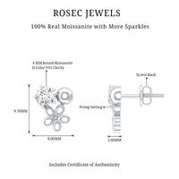 Round Cut Moissanite Flower Stud Earrings with Screw Backs