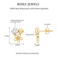 Round Cut Moissanite Flower Stud Earrings with Screw Backs