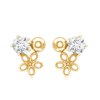 Round Cut Moissanite Flower Stud Earrings with Screw Backs