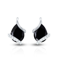 1.2 Carat Natural Black Spinel Teardrop Stud Earrings with Diamond