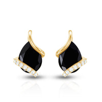 1.2 Carat Natural Black Spinel Teardrop Stud Earrings with Diamond