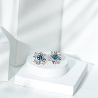 London Blue Topaz and Diamond Flower Stud Earrings