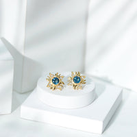 London Blue Topaz and Diamond Flower Stud Earrings