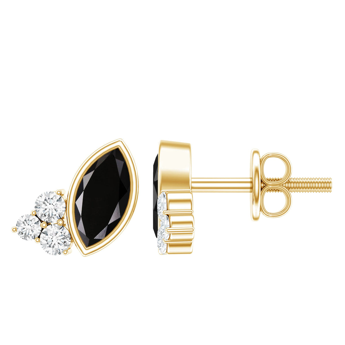 Marquise shape 0.7 carat lab-grown black and white diamond stud earrings by Rosec Jewels, featuring sparkling diamond accents.