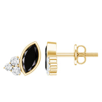 Marquise shape 0.7 carat lab-grown black and white diamond stud earrings by Rosec Jewels, featuring sparkling diamond accents.