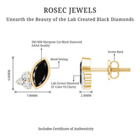 Marquise shape 0.7 carat lab-grown black and white diamond stud earrings by Rosec Jewels, showcasing sparkling gemstones.