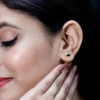 Marquise shape 0.7 carat lab-grown black and white diamond stud earrings by Rosec Jewels, featuring elegant gemstone design