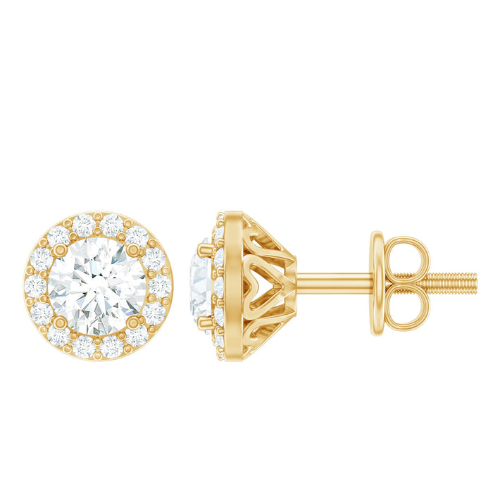 Rosec Jewels 0.64 CTW lab-grown diamond halo stud earrings, 4mm size with screw back setting, sparkling and elegant jewelry piece.