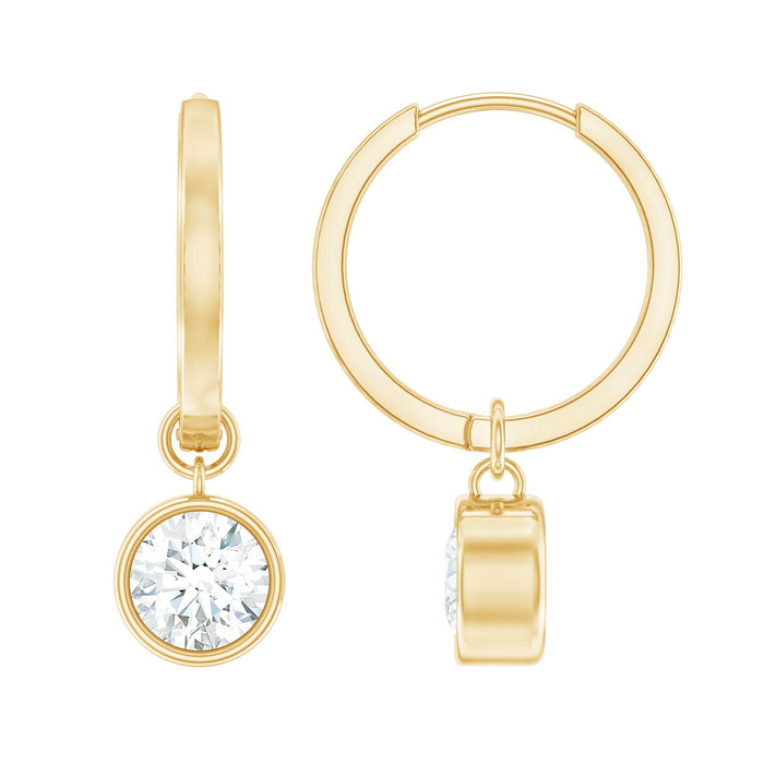 Bezel set lab grown diamond drop earrings for women by Rosec Jewels, featuring elegant shimmering design and secure sterling silver backs.