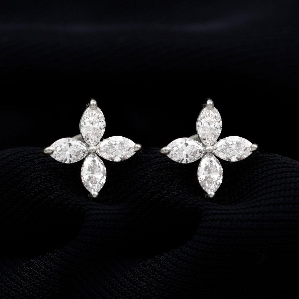 Certified Lab Grown Diamond Flower Earrings With Screw Back
