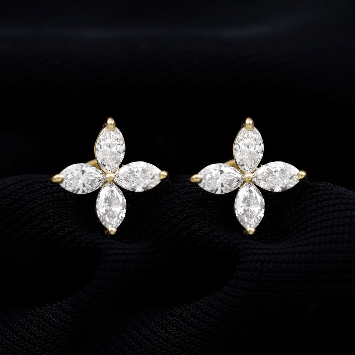 Certified Lab Grown Diamond Flower Earrings With Screw Back