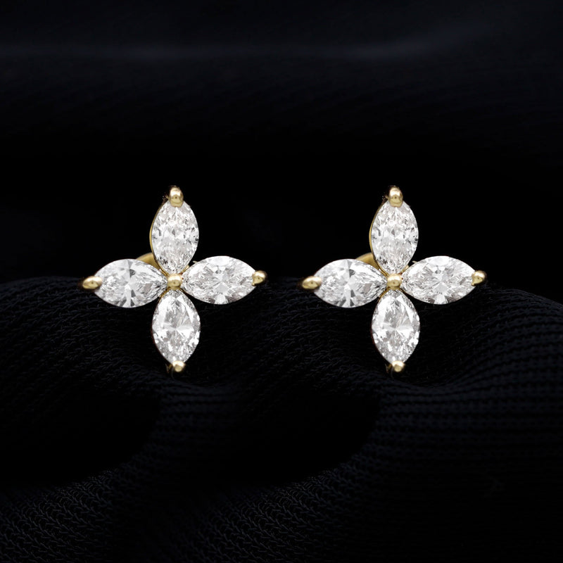 Certified Lab Grown Diamond Flower Earrings With Screw Back