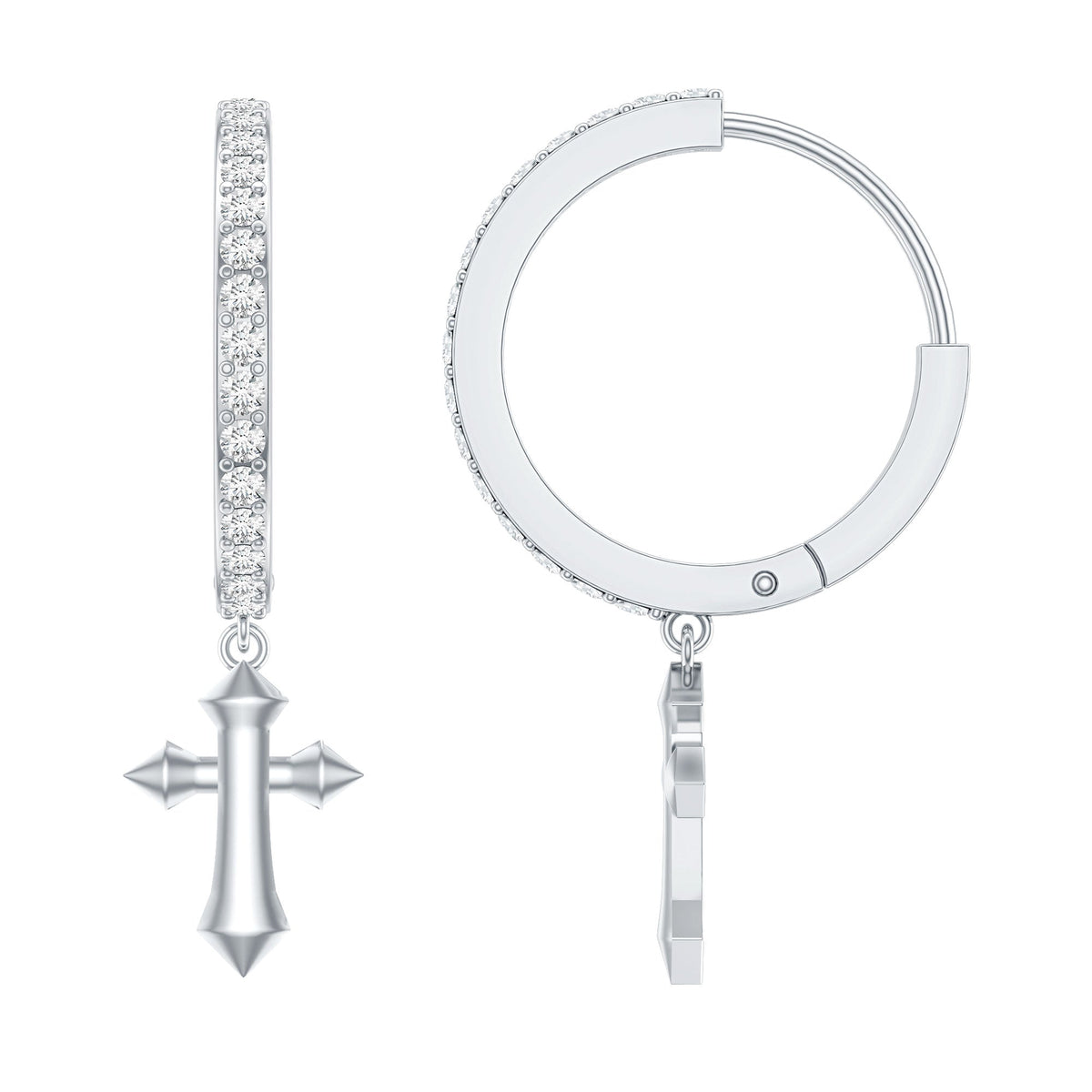 Lab Grown Diamond Holy Cross Hoop Drop Earrings For Women