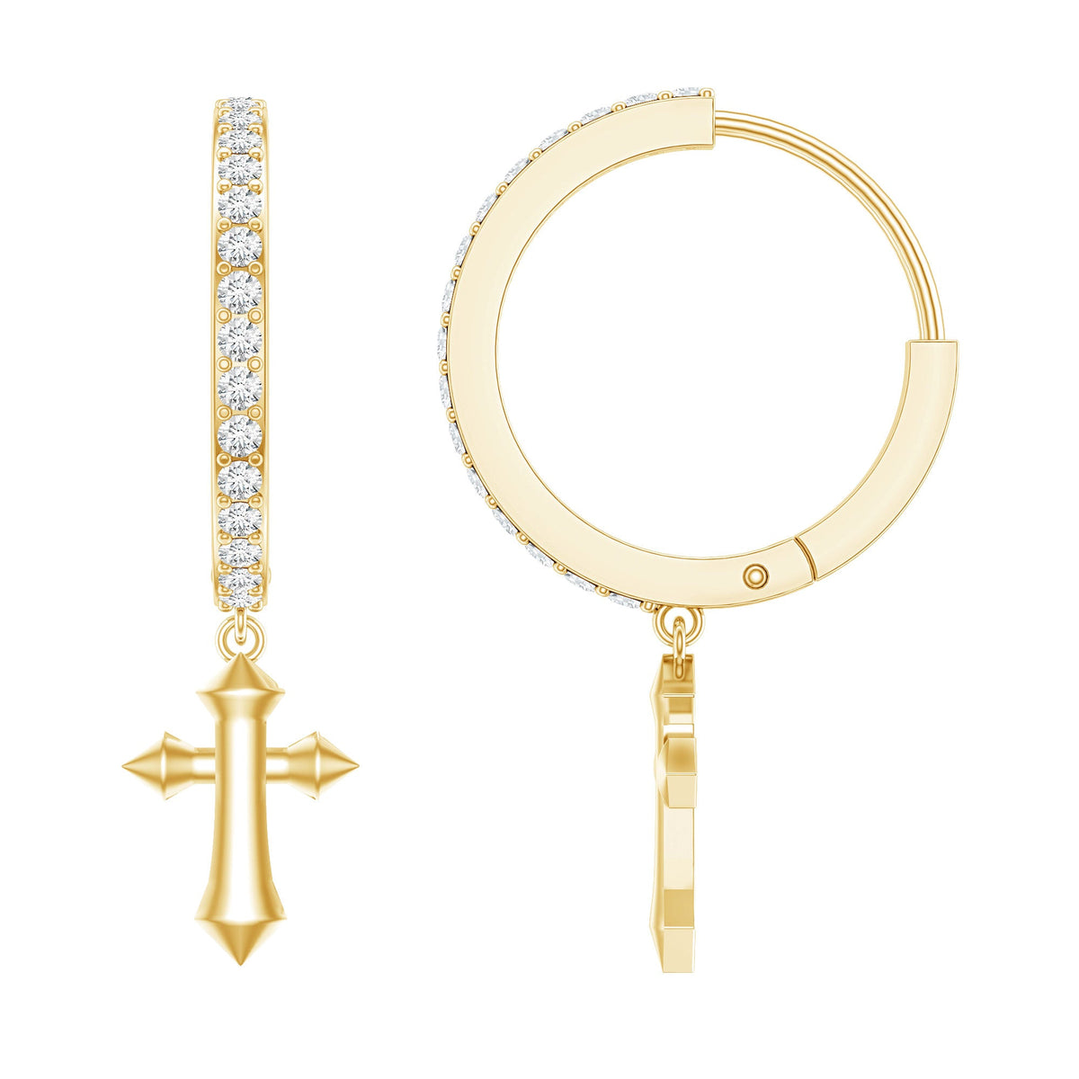 Lab Grown Diamond Holy Cross Hoop Drop Earrings For Women